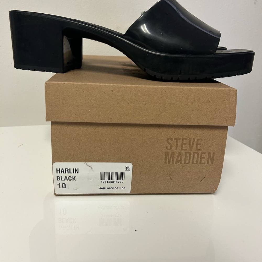 NEW 🖤 Steve Madden Black Platform Mule Sandal Size 10 - Picture 2 of 2